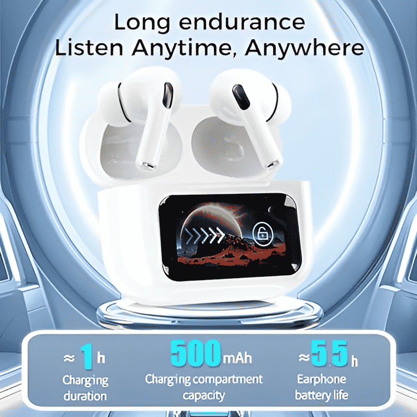 A9 Screen Airbuds with ANC & ENC – Smart Touchscreen Wireless Earbuds